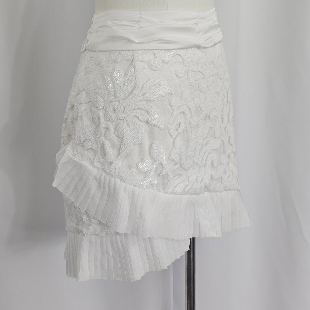 Naked Wardrobe The Statement White Sequin Ruffle Mini Skirt Women's Size M NWOTF - Picture 7 of 15